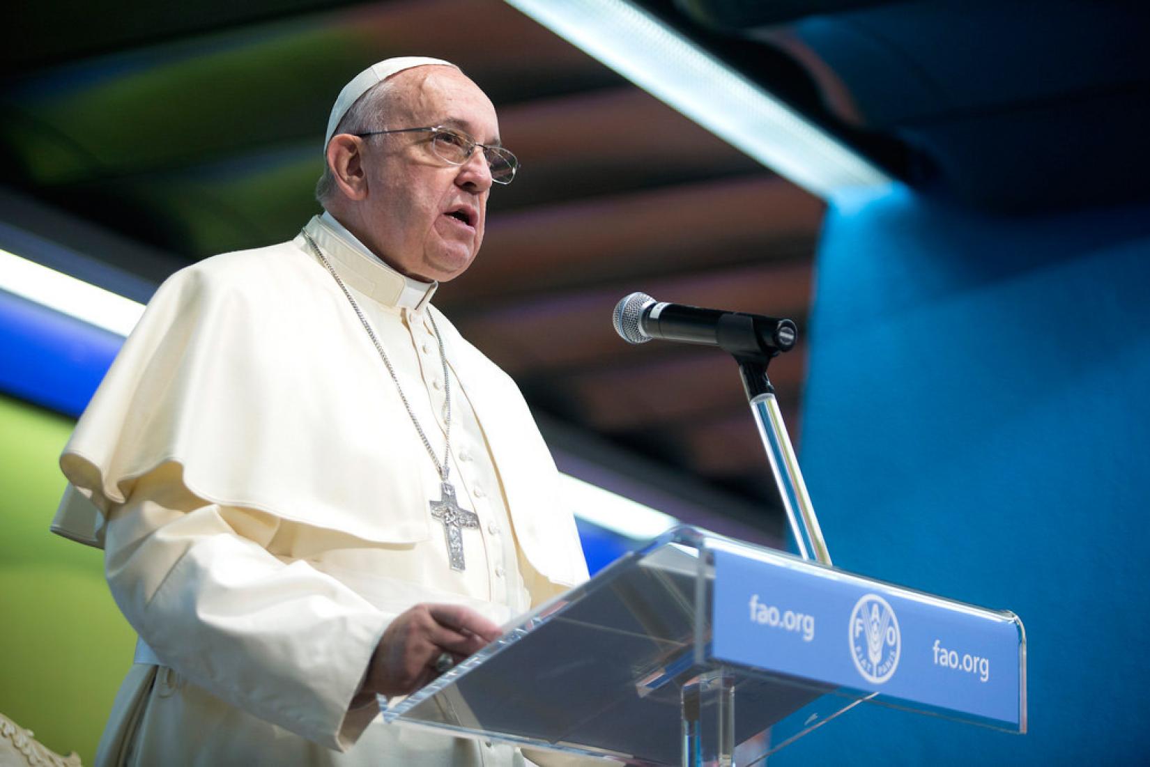 Papa Francisco discursa na 2ª Conferência Internacional sobre Nutrição (ICN2) na sede da FAO, em Roma. Foto: FAO / Giulio Napolitano