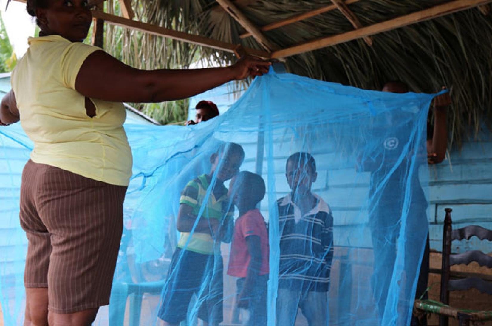 Crianças protegidas por mosquiteiro. Foto: OMS