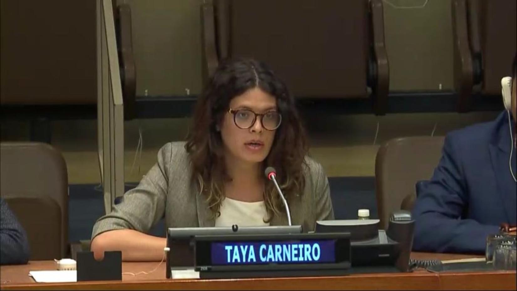 Taya Carneiro foi à sede da ONU falar sobre desafios e conquistas da população trans no Brasil. Foto: Arquivo pessoal