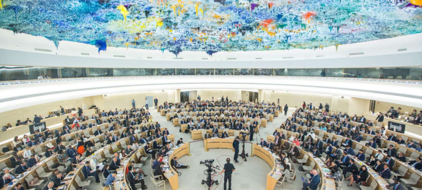 Sessão especial do Conselho de Direitos Humanos sobre a deterioração da situação nos territórios palestinos ocupados em 18 de maio em Genebra. Foto: ONU/Elma Okic