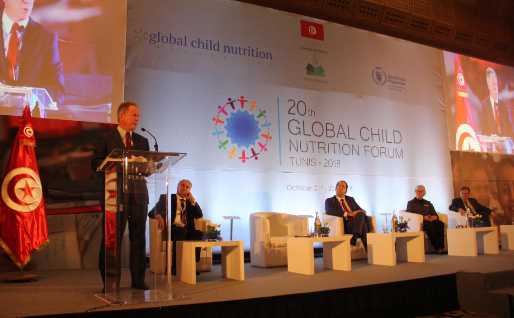 David Beasley, chefe do PMA, durante o Fórum Global de Nutrição Infantil, na Tunísia. Foto: PMA