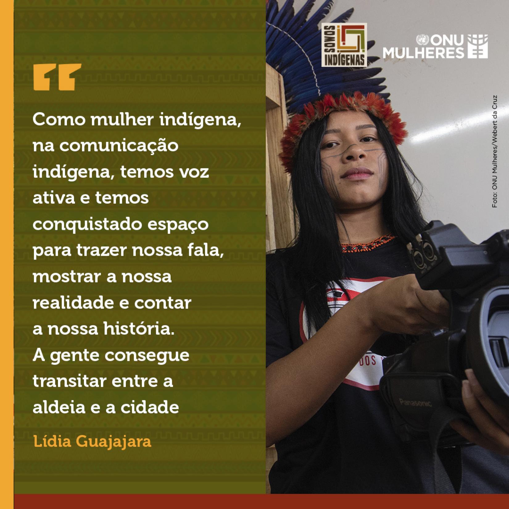 Lídia Guajajara, do coletivo Mídia Índia, faz uso das novas tecnologias e das redes sociais na contínua trajetória de mulheres indígenas na comunicação, intensificada desde a década de 1970.