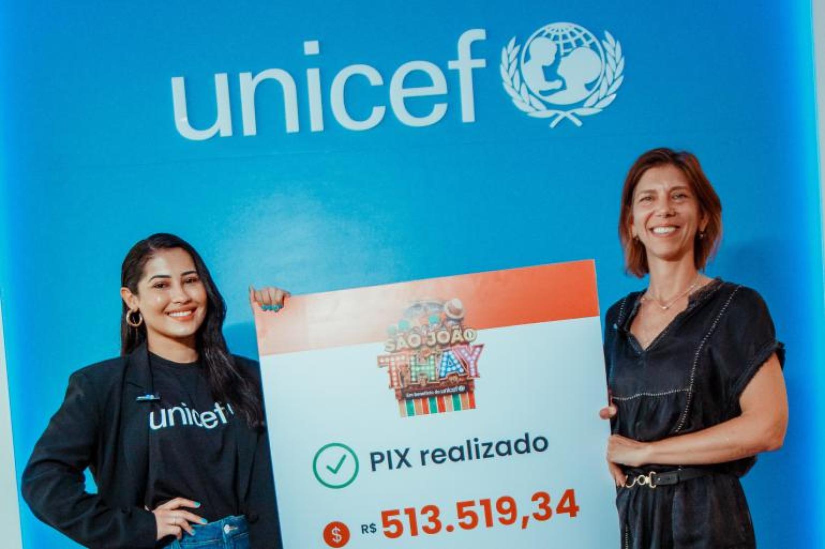 Doação foi entregue pela comunicadora no início deste mês, na sede do UNICEF em Brasília
