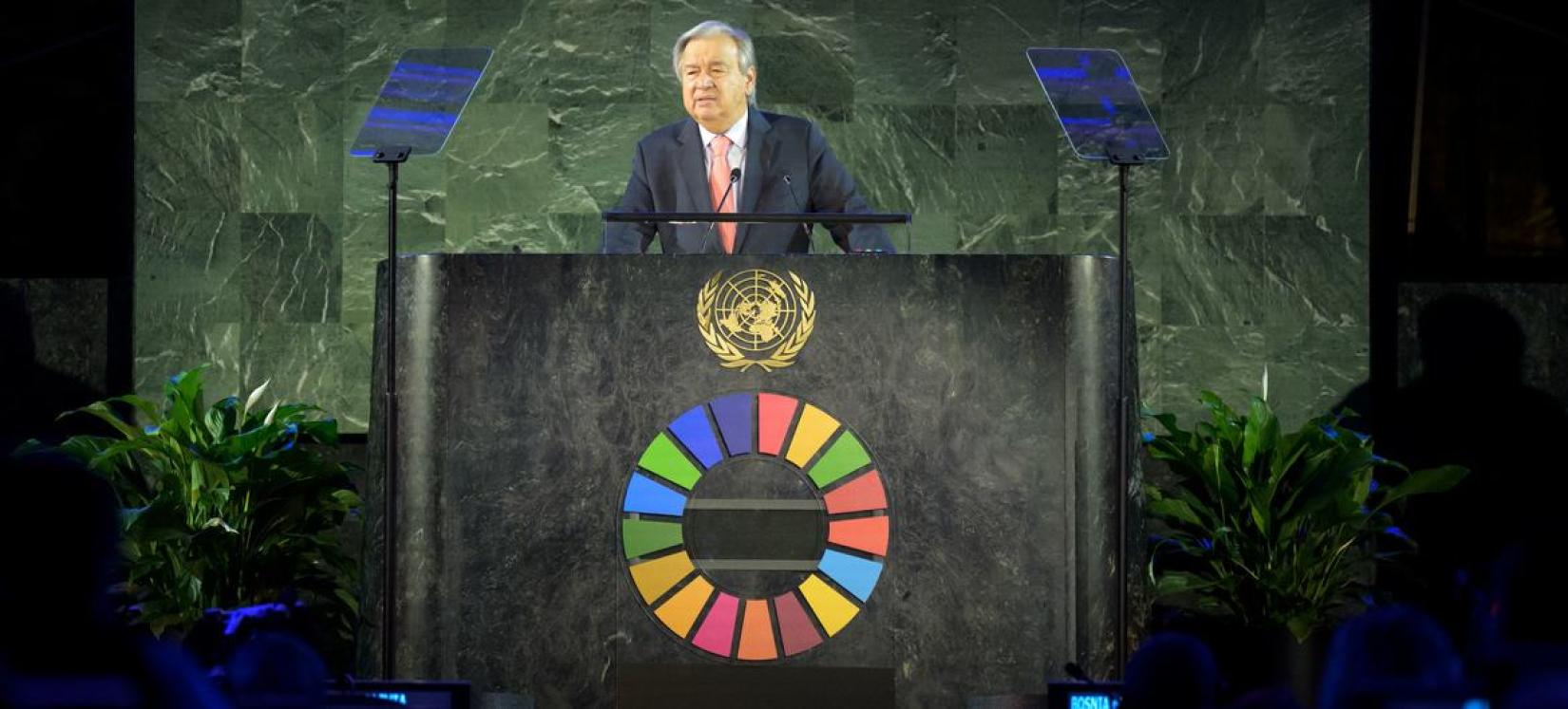 António Guterres discursa para líderes e embaixadores durante o "Momento ODS 2022".