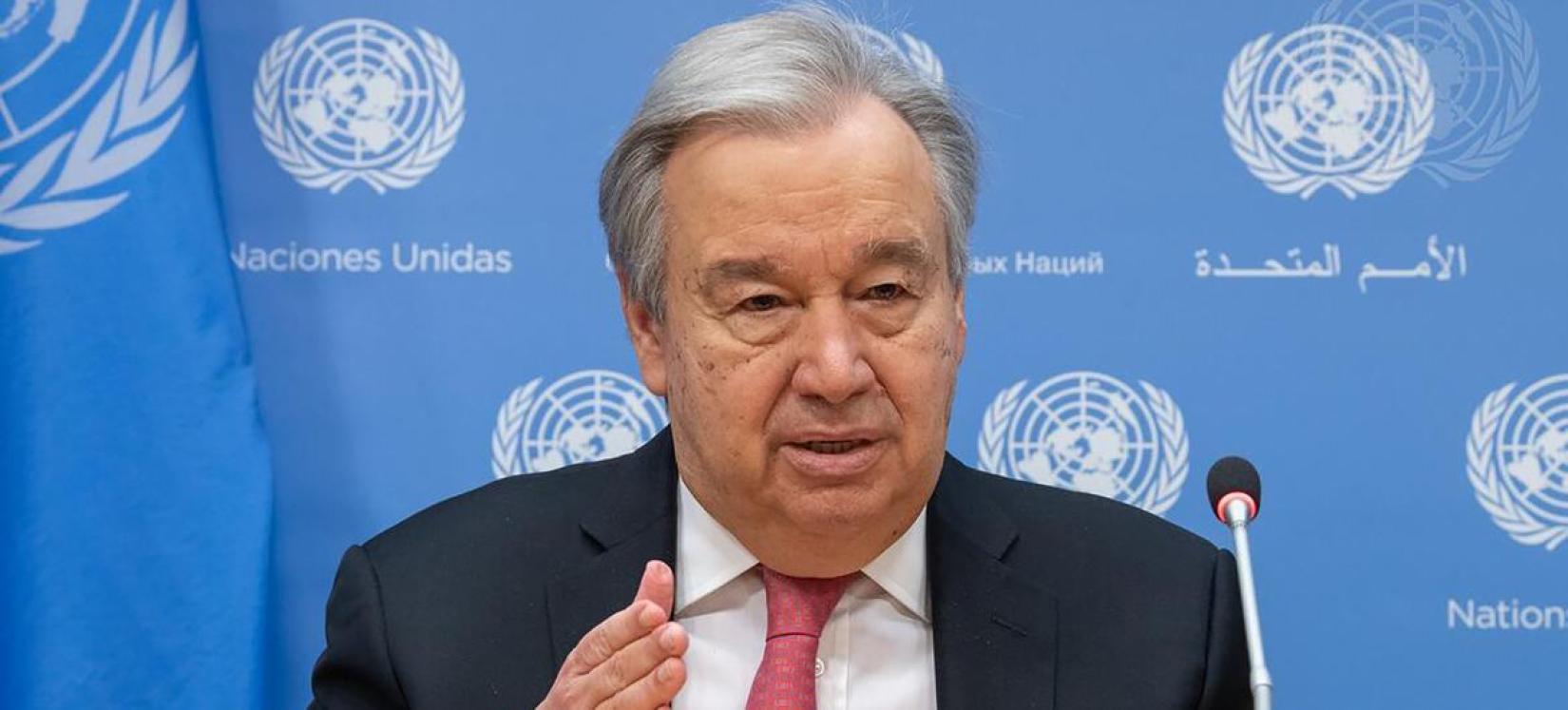 Secretário-geral António Guterres fala a jornalistas.