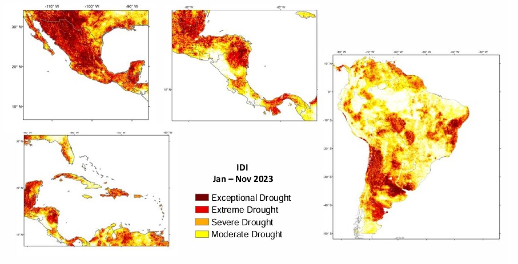 Índice de Precipitação Padronizado (SPI), calculado a partir da base nos dados Climate Hazards Group InfraRed Precipitation with Station data (CHIRPS) e do índice de saúde da vegetação do Center for Satellite Applications and Research (STAR/NOAA).