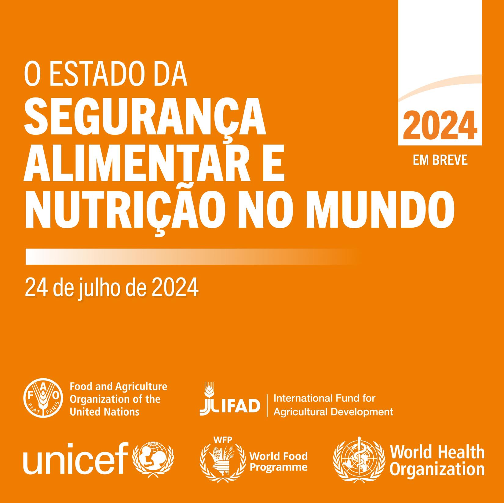 A FAO e seus parceiros da ONU (FIDA, PMA, OMS e UNICEF) lançarão a edição de 2024 do relatório “O Estado da Segurança Alimentar e Nutrição no Mundo (SOFI)”, em um evento especial às margens da Reunião Ministerial da Força-Tarefa da Aliança Global contra a Fome e a Pobreza do G20, no Rio de Janeiro, no dia 24 de julho de 2024. 