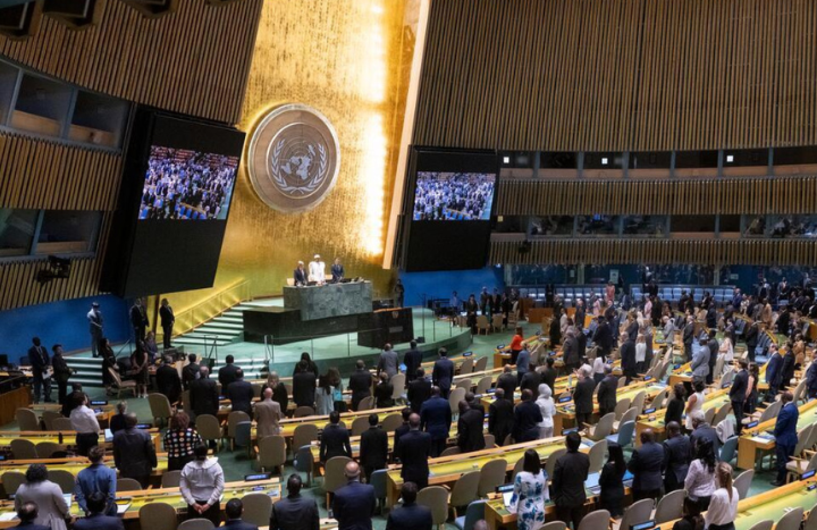 Visão do salão da Assembleia Geral da ONU durante a primeira reunião plenária da 79ª sessão da Assembleia Geral, em 10 de setembro de 2024.