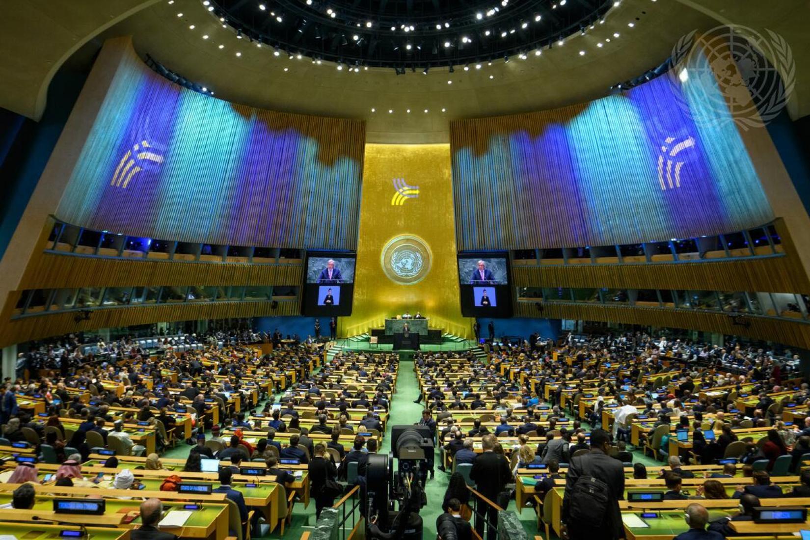 Vista do Salão da Assembleia Geral das Nações Unidas durante a abertura da Cúpula do Futuro, Nova York, 22 de setembro de 2024. Foto ONU/Loey Felipe