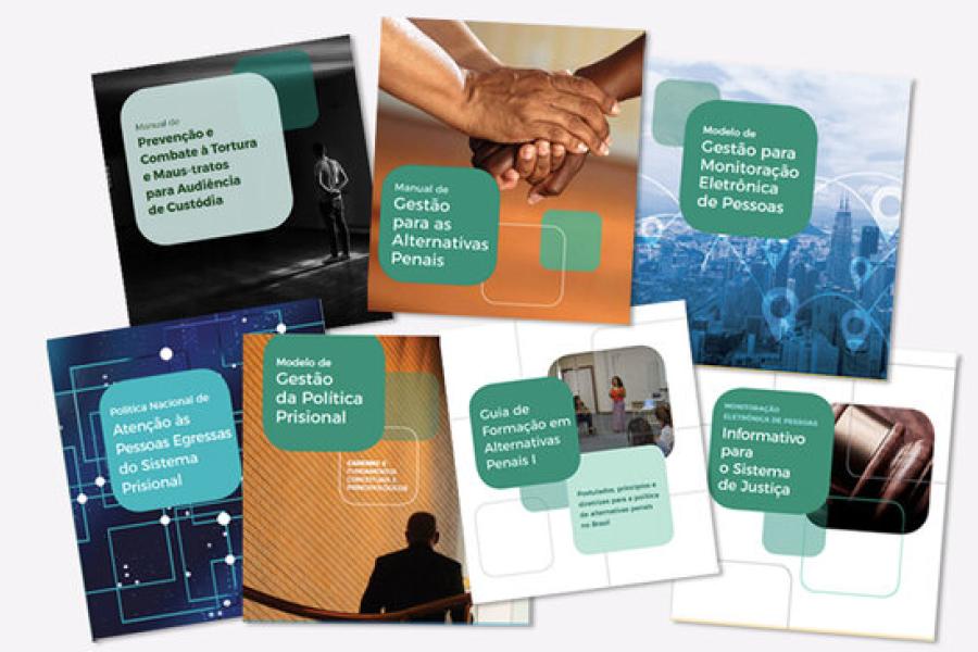 Capas dos guias de orientação penal, fruto de parceria entre CNJ, Depen, UNODC e PNUD