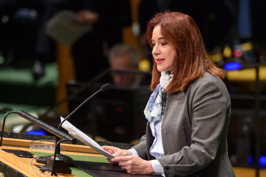 Presidente da  73ª Sessão, María Fernanda Espinosa discursa na Assembleia Geral