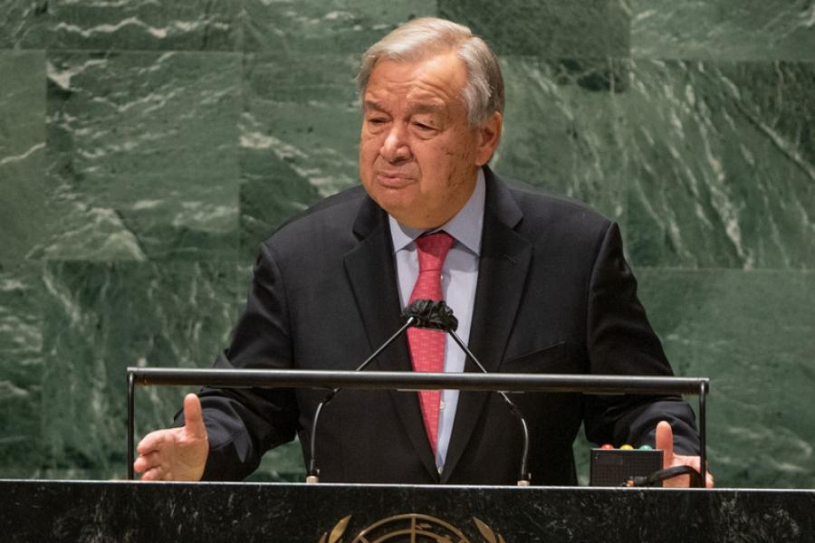 Secretário-Geral da ONU, António Guterres, discursa na abertura da 76ª sessão de alto nível da Assembleia Geral