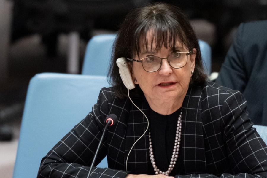 Deborah Lyons, representante especial do secretário-geral e chefe da Missão de Assistência da ONU no Afeganistão, durante a reunião do Conselho de Segurança sobre a situação no país