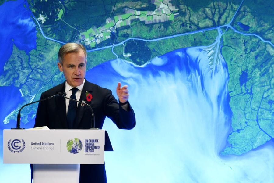 Mark Carney, enviado especial da ONU para Ação Climática e Finanças, fala na Conferência Climática COP26 em Glasgow, na Escócia