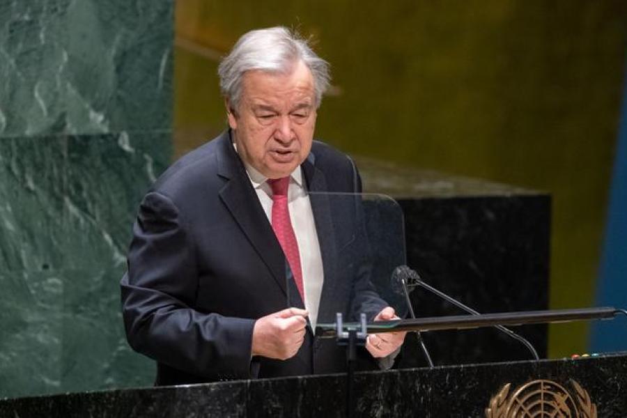 O secretário-geral António Guterres informa a Assembleia Geral da ONU sobre as prioridades para 2022