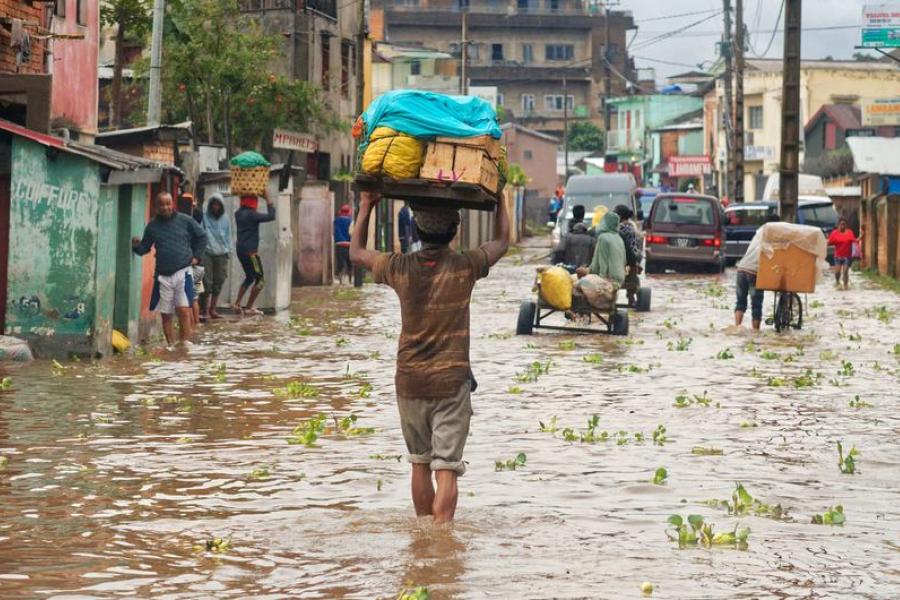 O distrito de Antananarivo inundado, em Madagascar